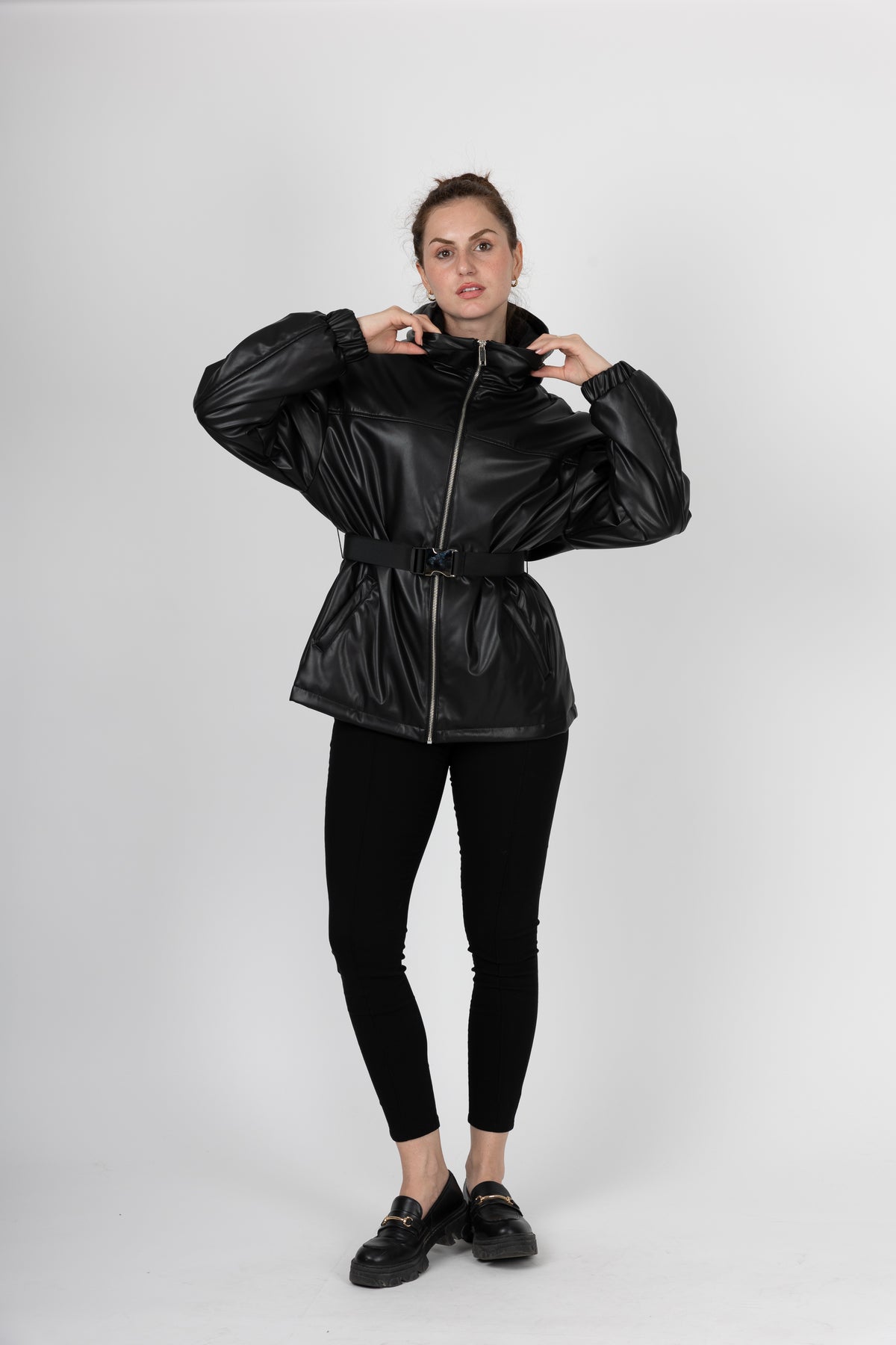 PARKA À CAPUCHE ET CEINTURE EN SIMILI CUIR - K-ZELL PARIS