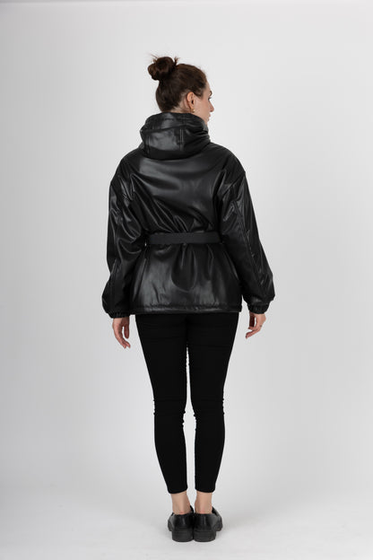 PARKA À CAPUCHE ET CEINTURE EN SIMILI CUIR - K-ZELL PARIS
