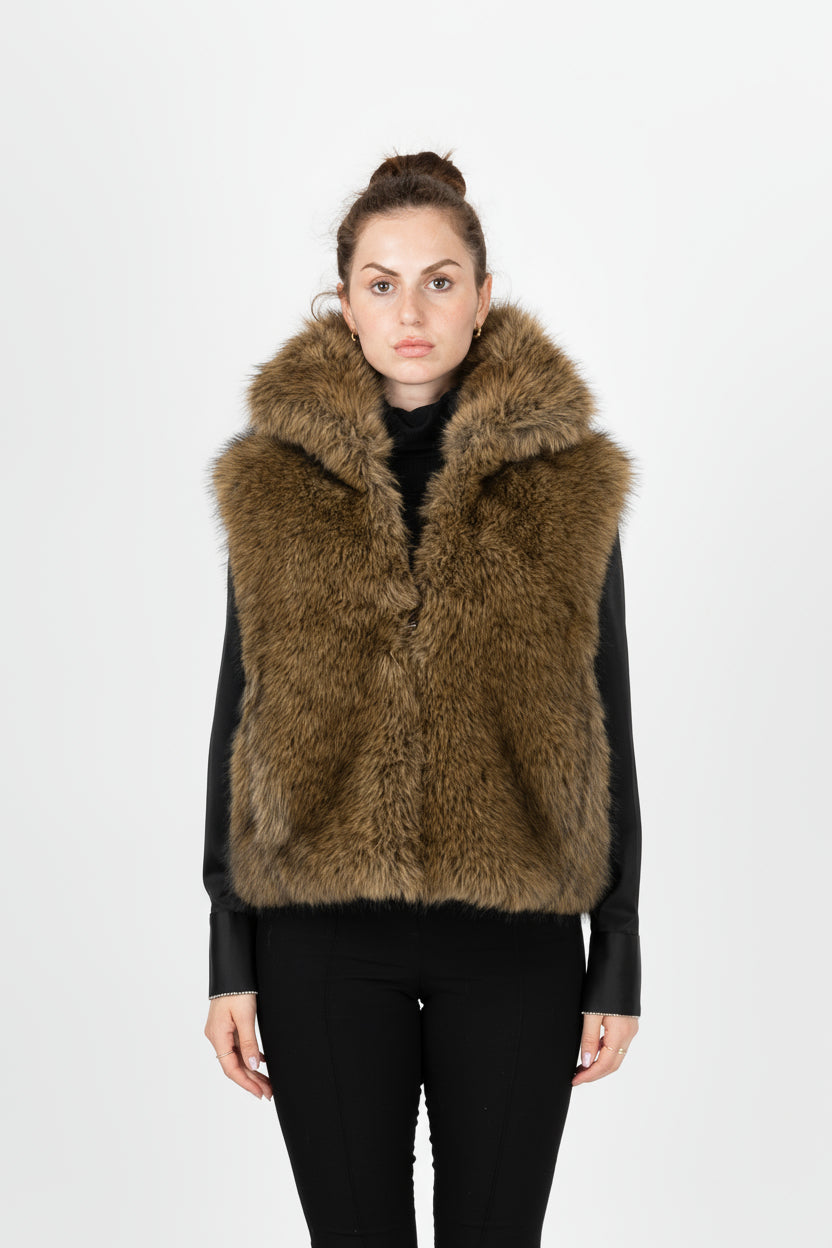 GILET SANS MANCHES EN FAUSSE FOURRURE