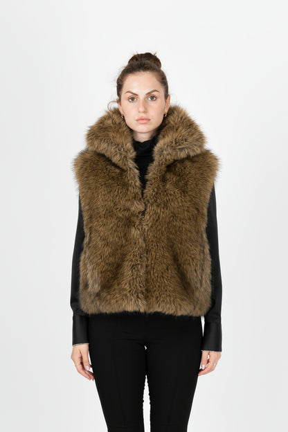GILET SANS MANCHES EN FAUSSE FOURRURE