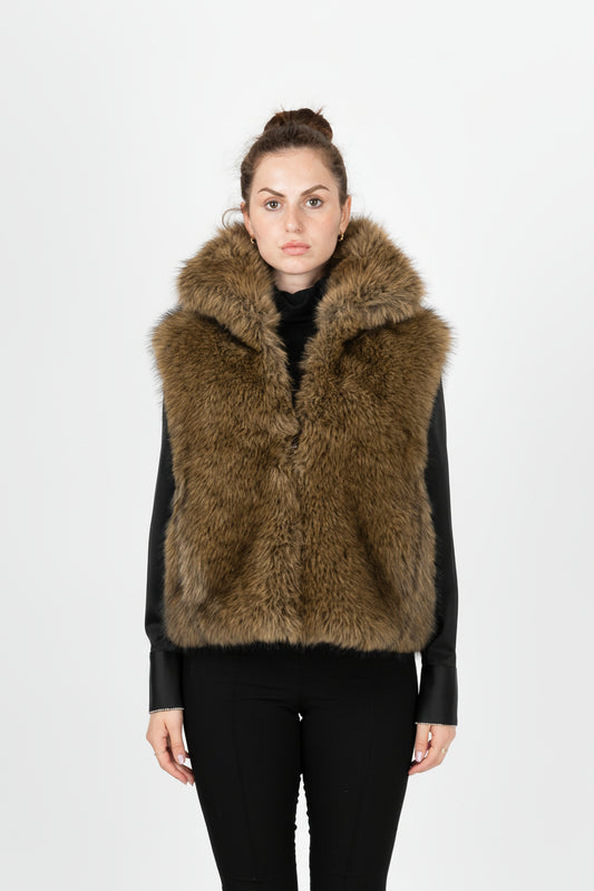 GILET SANS MANCHES EN FAUSSE FOURRURE