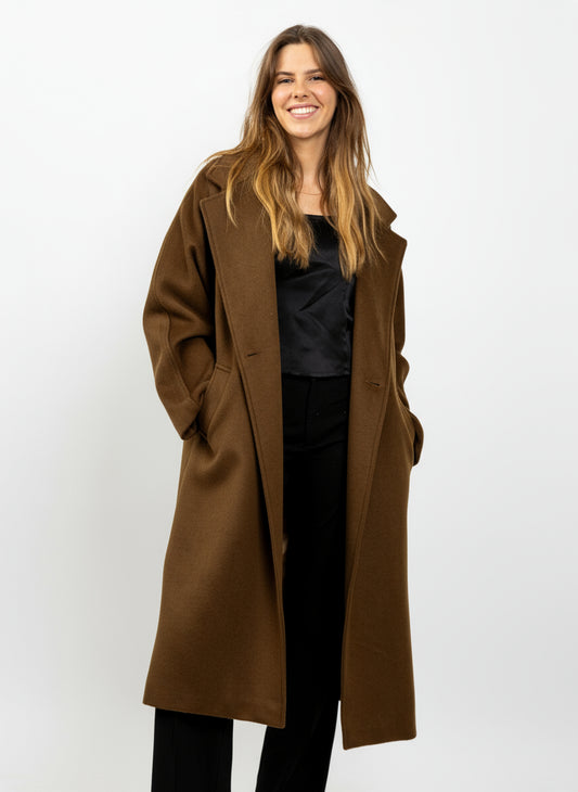 MANTEAU LONG EN LAINE MÉLANGÉE