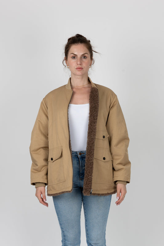 BLOUSON REVERSIBLE AVEC FAUSSE FOURRURE MOUTON