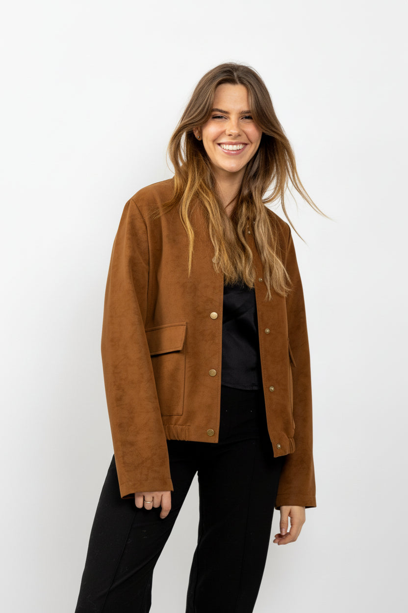 VESTE EFFET DAIM CAMEL