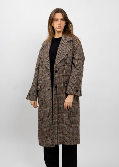 MANTEAU LONG EN LAINE À CARREAUX - K-ZELL PARIS