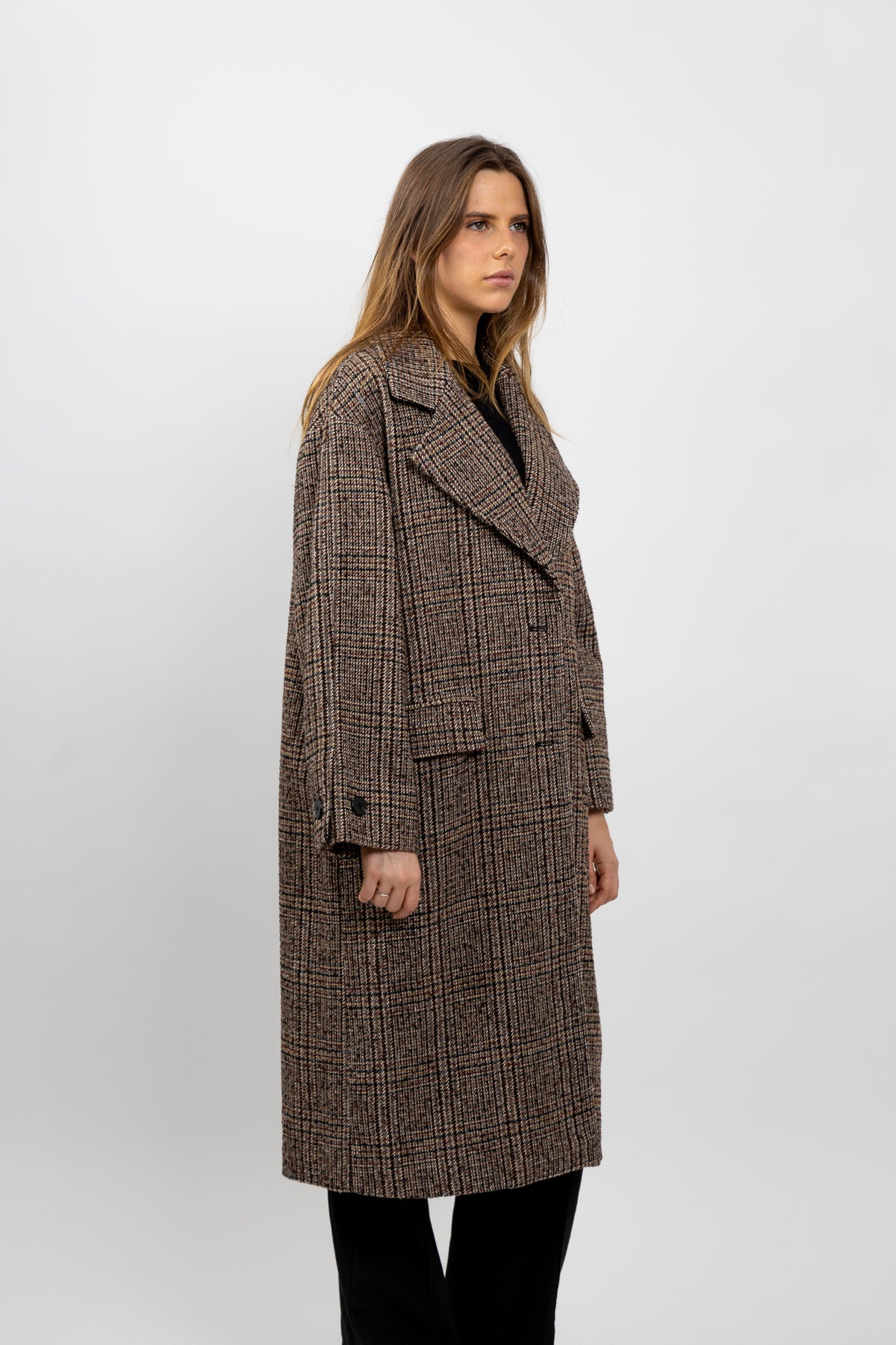MANTEAU LONG EN LAINE À CARREAUX - K-ZELL PARIS