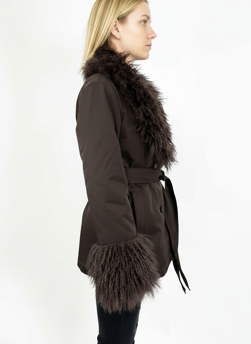 MANTEAU AVEC COL FAUSSE FOURRURE MOUTON DE MONGOLIE