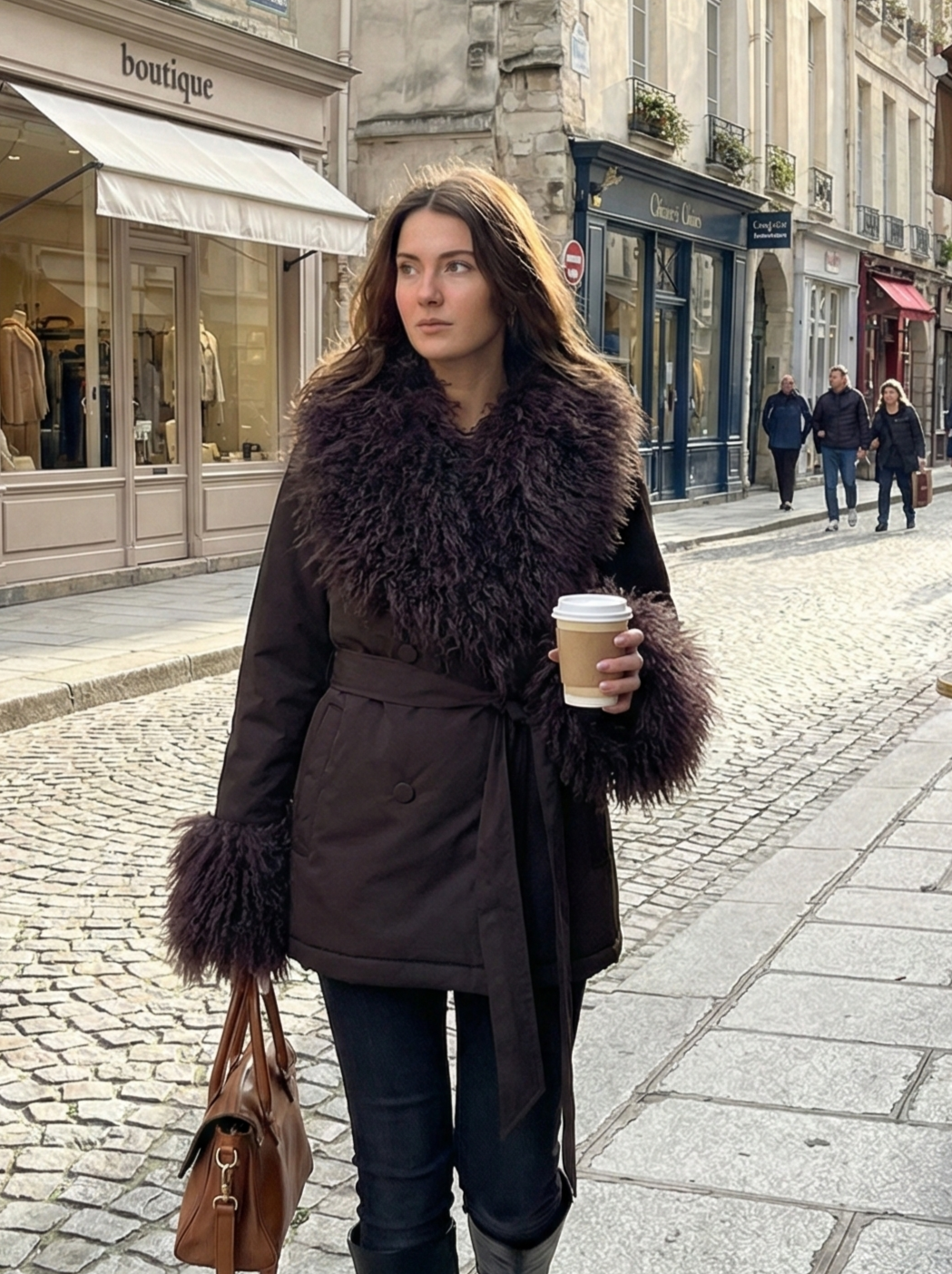 MANTEAU AVEC COL FAUSSE FOURRURE MOUTON DE MONGOLIE