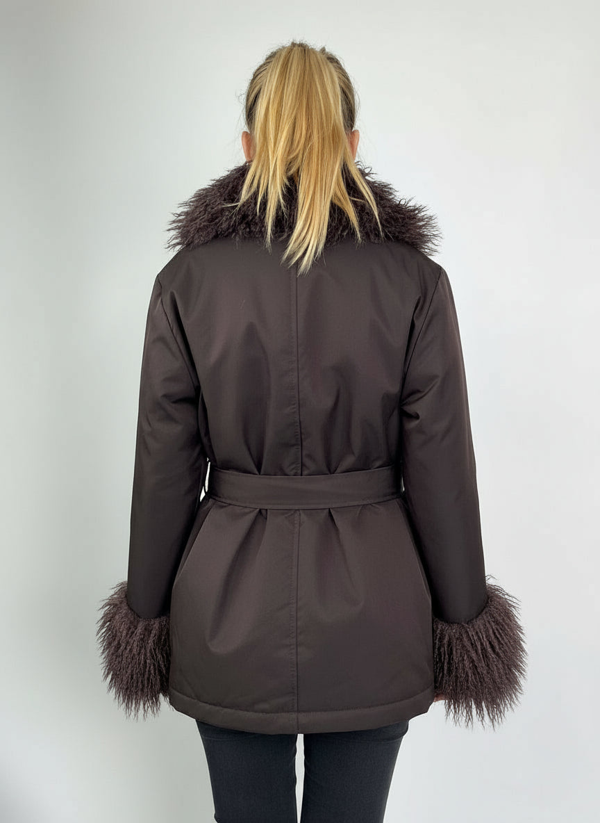 MANTEAU AVEC COL FAUSSE FOURRURE MOUTON DE MONGOLIE