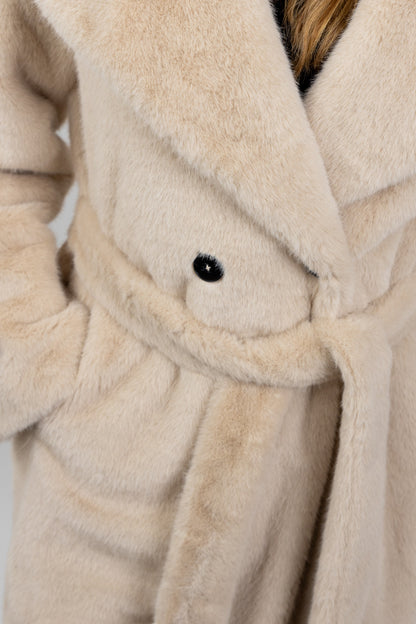 MANTEAU LONG EN FAUSSE FOURRURE A CEINTURE