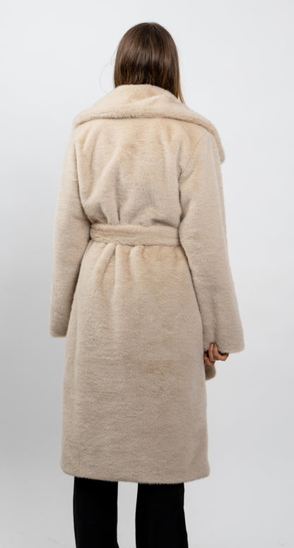 MANTEAU LONG EN FAUSSE FOURRURE A CEINTURE