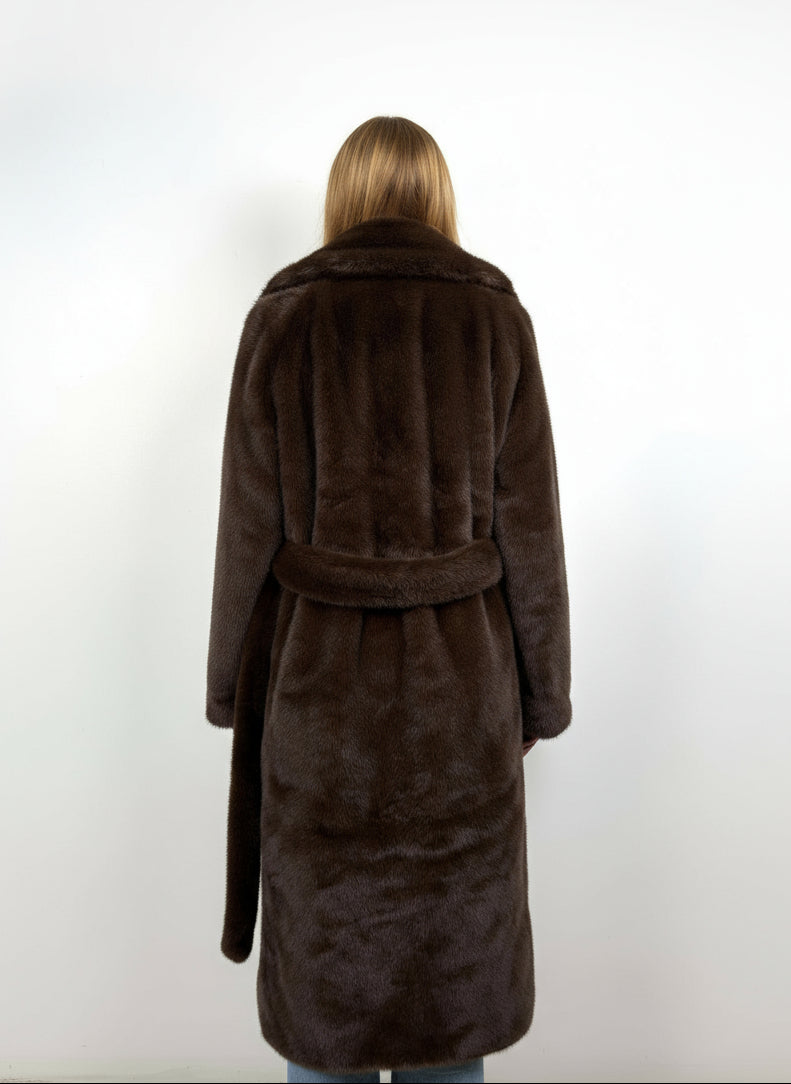 MANTEAU LONG EN FAUSSE FOURRURE A CEINTURE