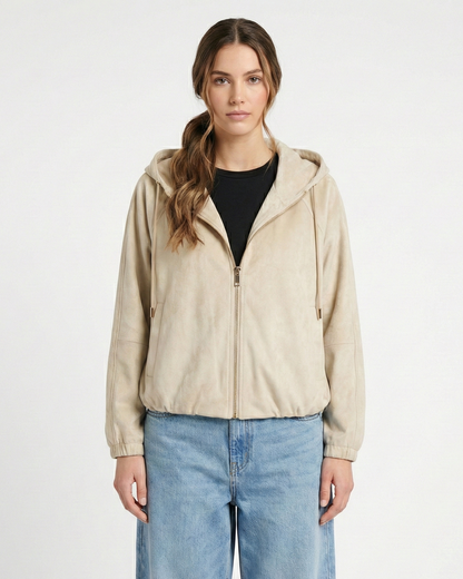 VESTE ZIPPÉE À CAPUCHE EFFET DAIM