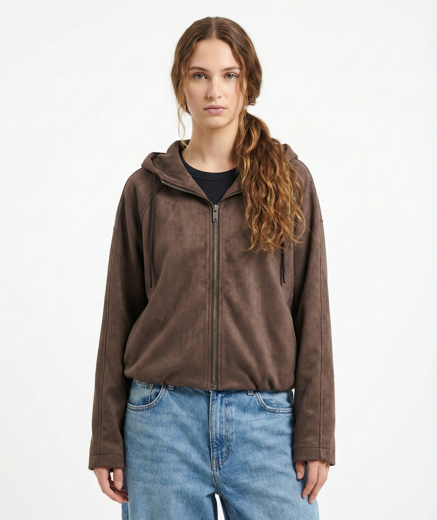 VESTE ZIPPÉE À CAPUCHE EFFET DAIM