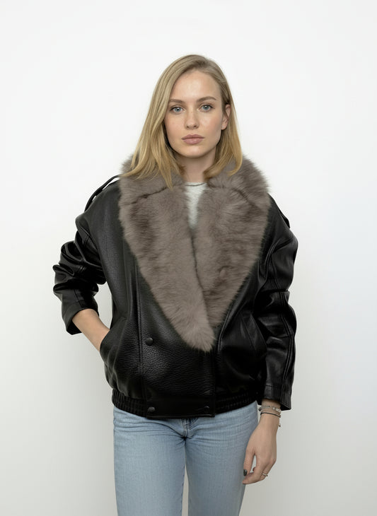 BLOUSON SIMILICUIR COL EN FAUSSE FOURRURE