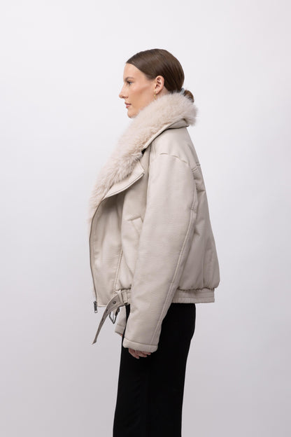 BLOUSON SIMILICUIR AVEC COL FAUSSE FOURRURE AMOVIBLE - K-ZELL PARIS