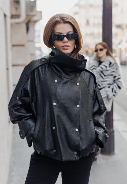 BLOUSON EN SIMILICUIR AVEC COL MONTANT - K-ZELL PARIS
