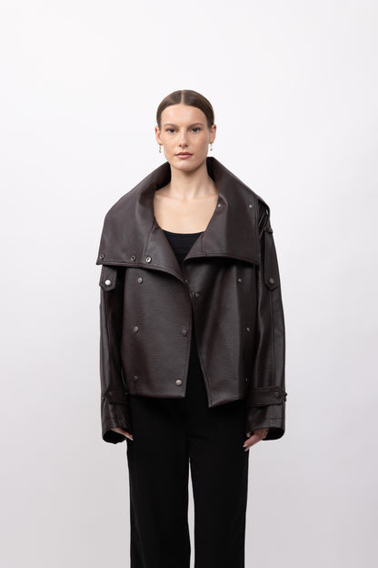 BLOUSON EN SIMILICUIR AVEC COL MONTANT - K-ZELL PARIS