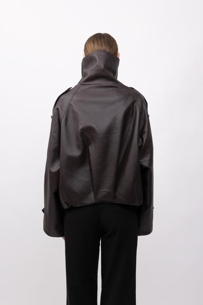 BLOUSON EN SIMILICUIR AVEC COL MONTANT - K-ZELL PARIS