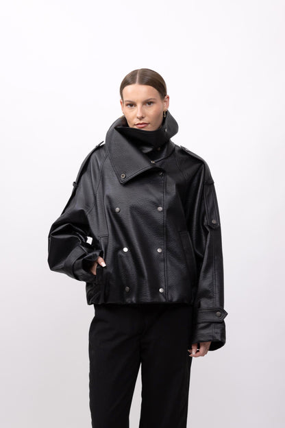 BLOUSON EN SIMILICUIR AVEC COL MONTANT - K-ZELL PARIS