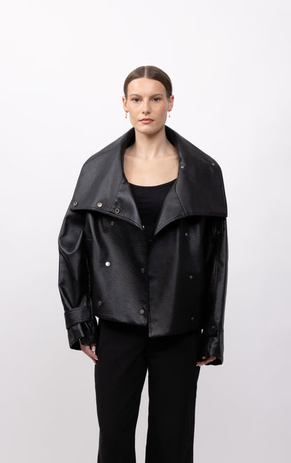 BLOUSON EN SIMILICUIR AVEC COL MONTANT - K-ZELL PARIS