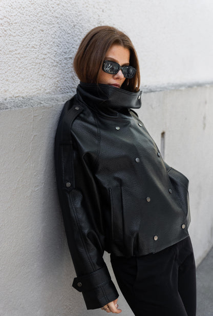 BLOUSON EN SIMILICUIR AVEC COL MONTANT - K-ZELL PARIS