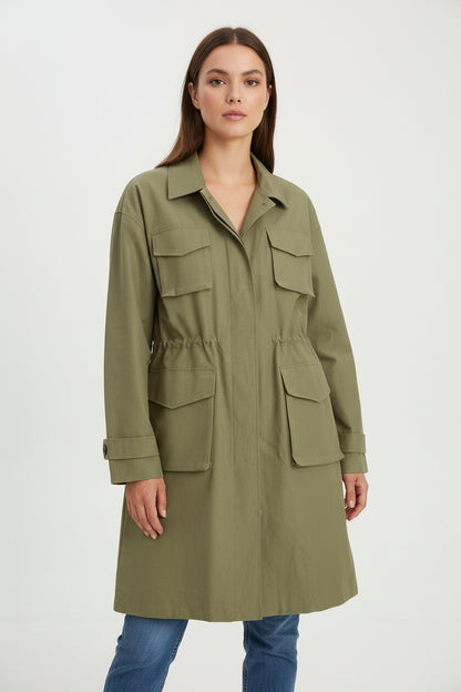 PARKA MI-LONGUE CEINTRÉE À POCHES