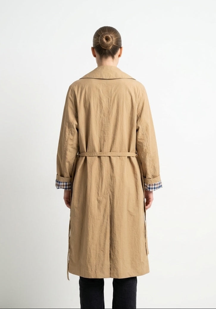 TRENCH LONG À CEINTURE ET DOUBLURE CARREAUX
