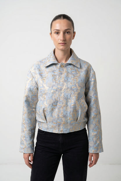 VESTE À MOTIF EN TISSU MÉTALLISÉ
